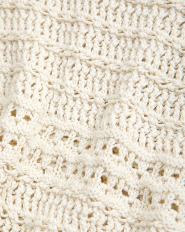 Textural Open-Stitch Crew Sweater