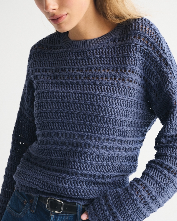 Textural Open-Stitch Crew Sweater