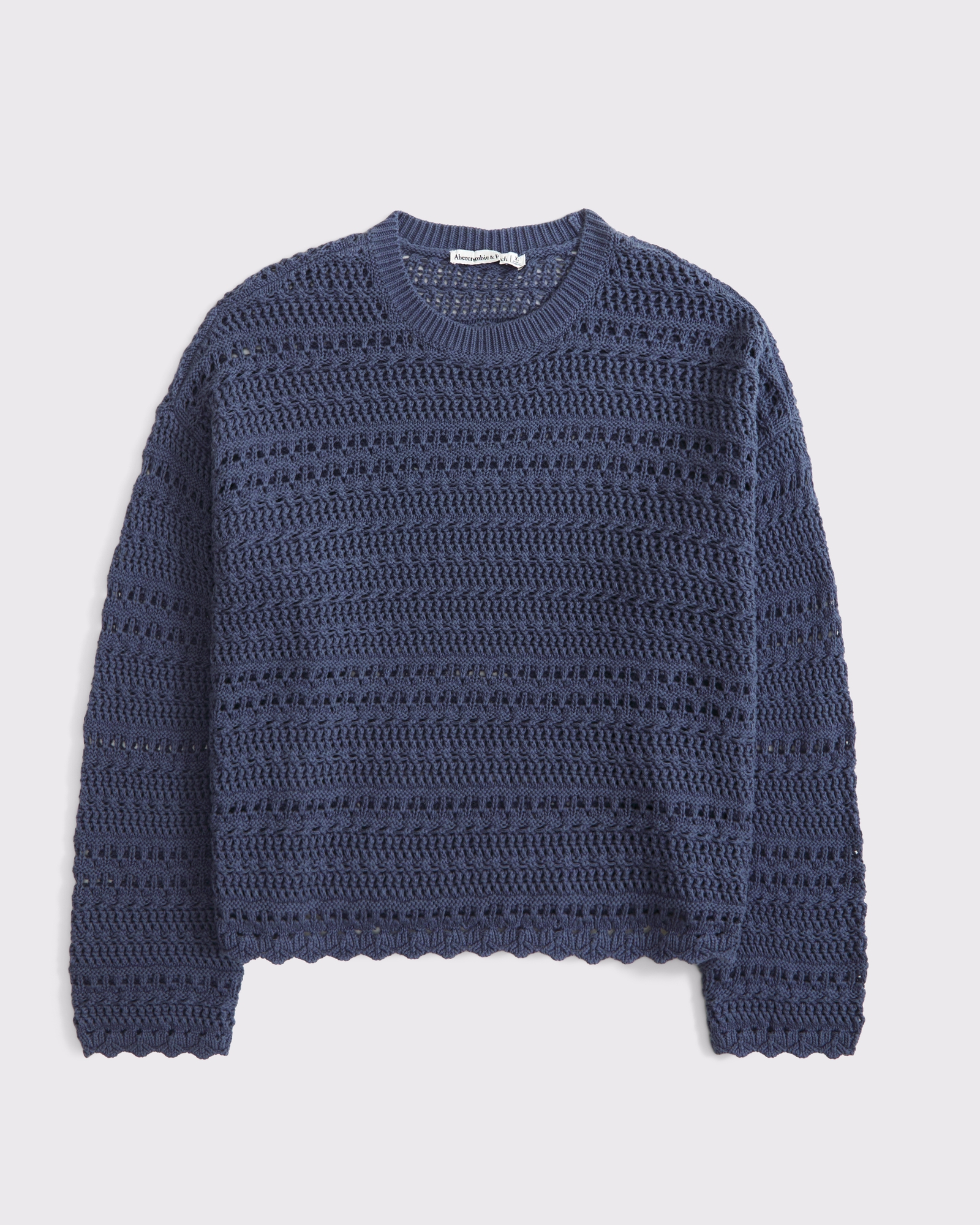 Textural Open-Stitch Crew Sweater