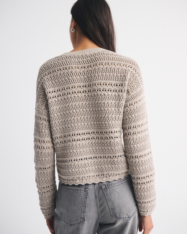 Textural Open-Stitch Crew Sweater