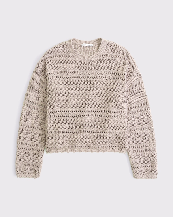 Textural Open-Stitch Crew Sweater