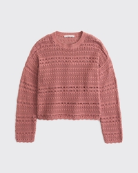 Textural Open-Stitch Crew Sweater
