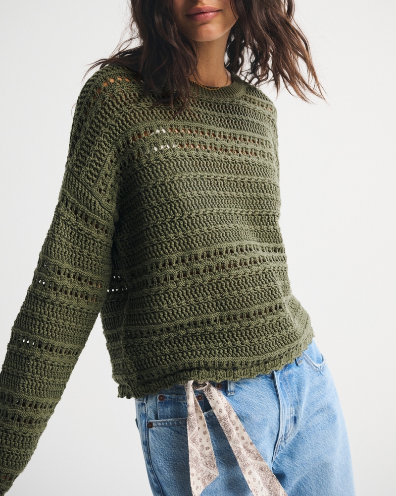 Open-Stitch Textural Crew Sweater - thumbnail 9