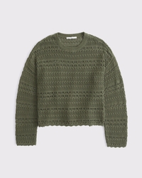 Open-Stitch Textural Crew Sweater