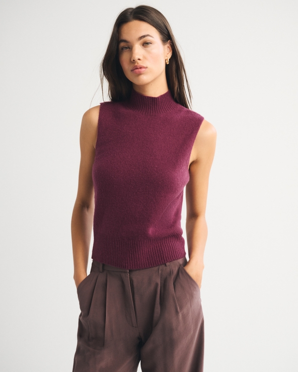 Merino Wool-Blend Sweater Shell Top, Red view 1