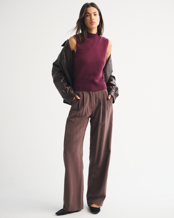 Merino Wool-Blend Sweater Shell Top, Red view 2