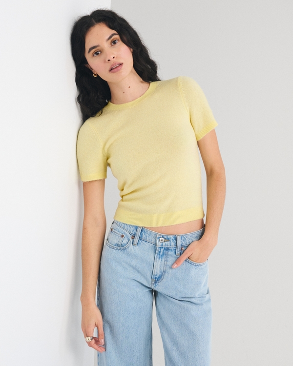 Merino Wool-Blend Sweater Tee, Pastel Yellow view 1