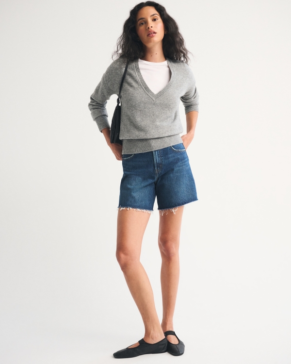 Merino Wool-Blend V-Neck Sweater, Gray view 2