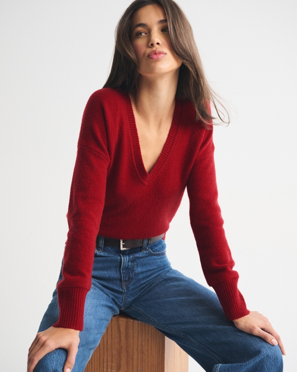 Women's Merino Wool-Blend V-Neck Sweater | Women's Tops