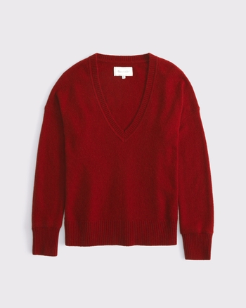 Wool-Blend Plunge Sweater