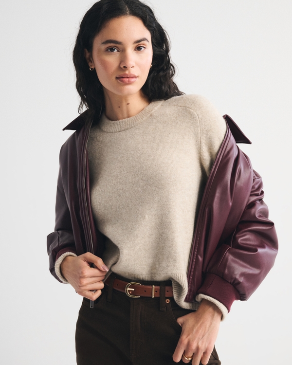 The A&F Madeline Merino Wool-Blend Crew Sweater, Oatmeal view 1