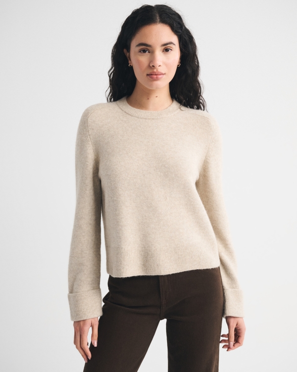 The A&F Madeline Merino Wool-Blend Crew Sweater, Oatmeal view 2