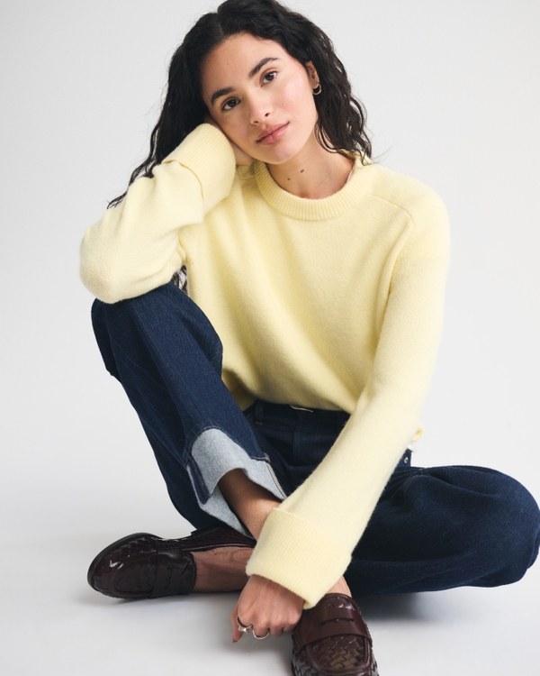 The A&F Madeline Merino Wool-Blend Crew Sweater, Pastel Yellow view 1