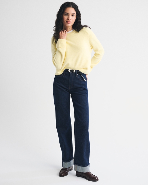 The A&F Madeline Merino Wool-Blend Crew Sweater, Pastel Yellow view 2