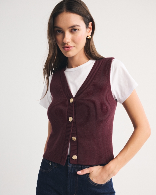  V-Neck Sweater Vest, Red Wine view 1