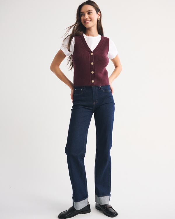  V-Neck Sweater Vest, Red Wine view 2