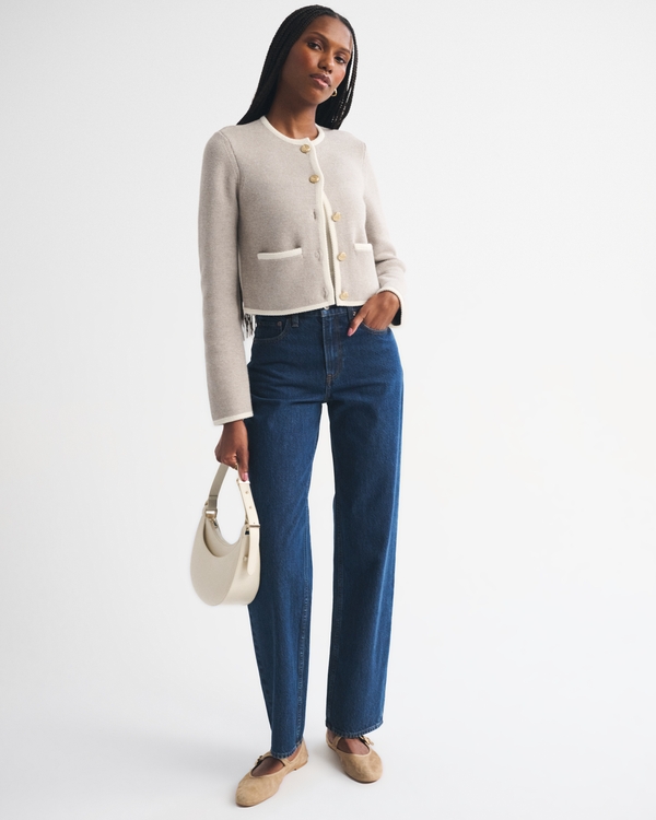 Collarless Sweater Jacket, Sand view 2