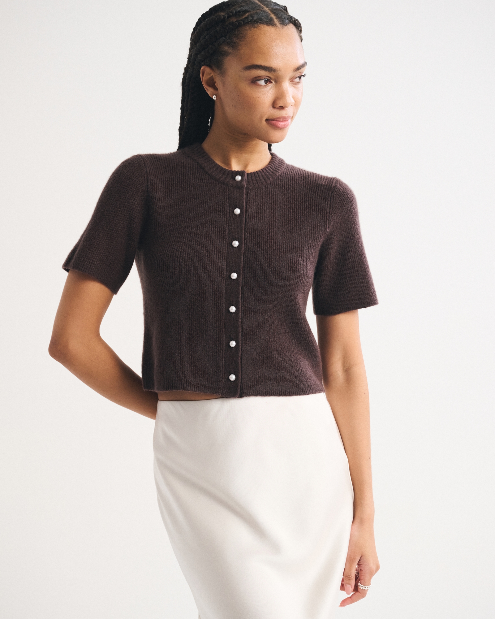 Women's Merino Wool-Blend Short-Sleeve Cardigan | Women's Tops