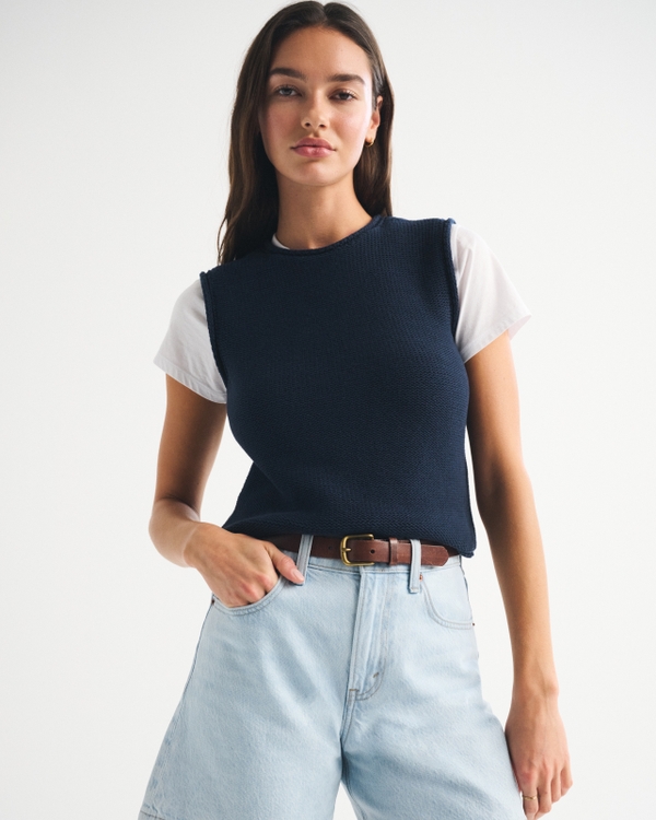 Rollneck Sweater Shell Top, Dark Indigo view 1