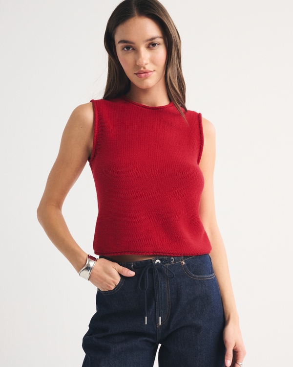 Rollneck Sweater Shell Top, Vivid Red view 1