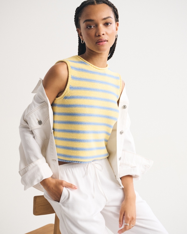 Rollneck Sweater Shell Top, Yellow And Blue Stripe view 1