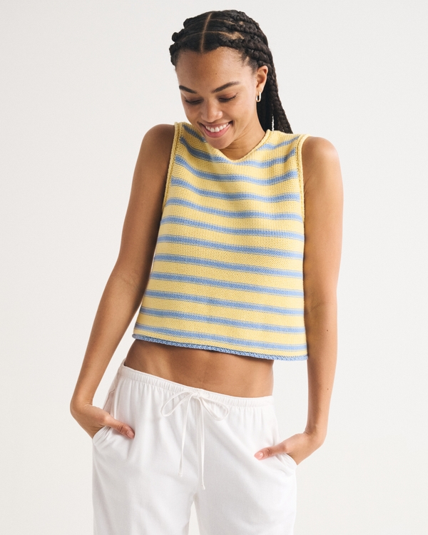 Rollneck Sweater Shell Top, Yellow And Blue Stripe view 2