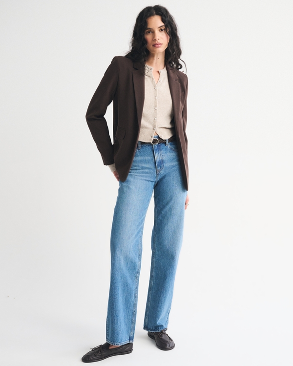 Merino Wool-Blend Shrunken Crew Cardigan, Oatmeal view 2