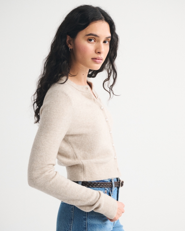 Merino Wool-Blend Shrunken Crew Cardigan