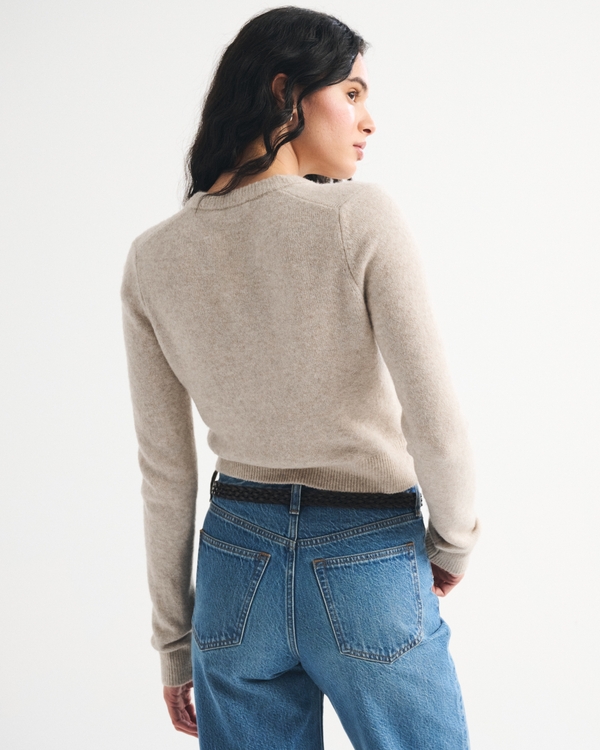 Merino Wool-Blend Shrunken Crew Cardigan