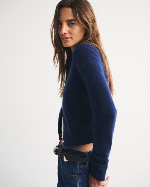 Merino Wool-Blend Shrunken Crew Cardigan