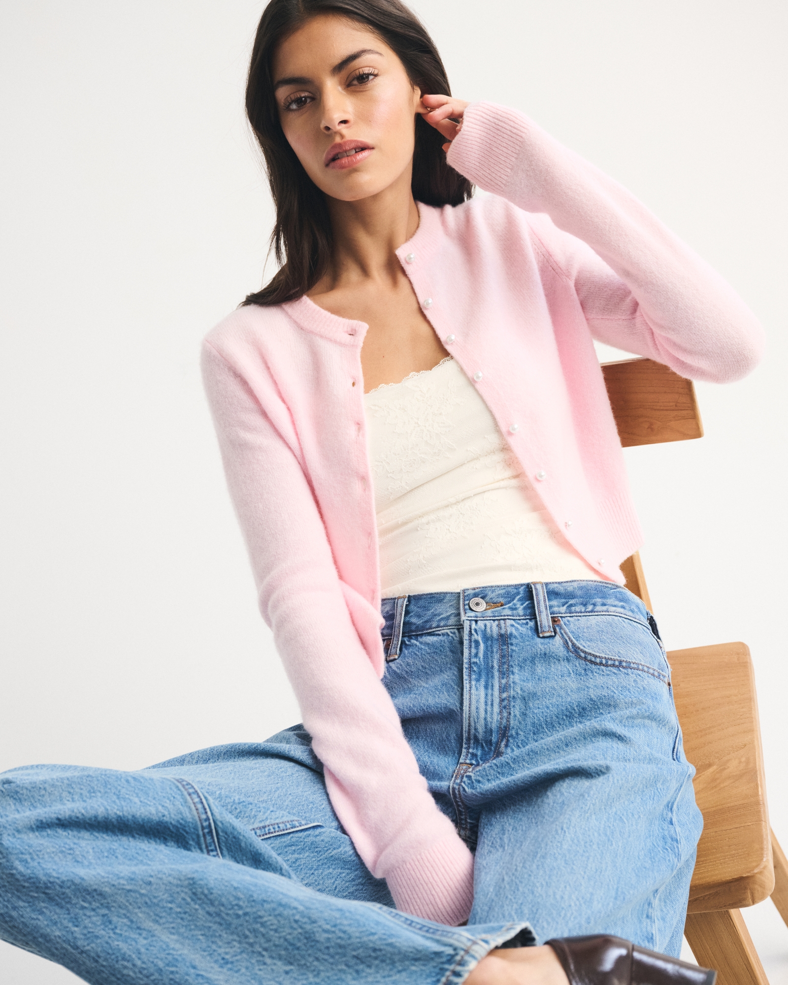 Merino Wool-Blend Shrunken Crew Cardigan