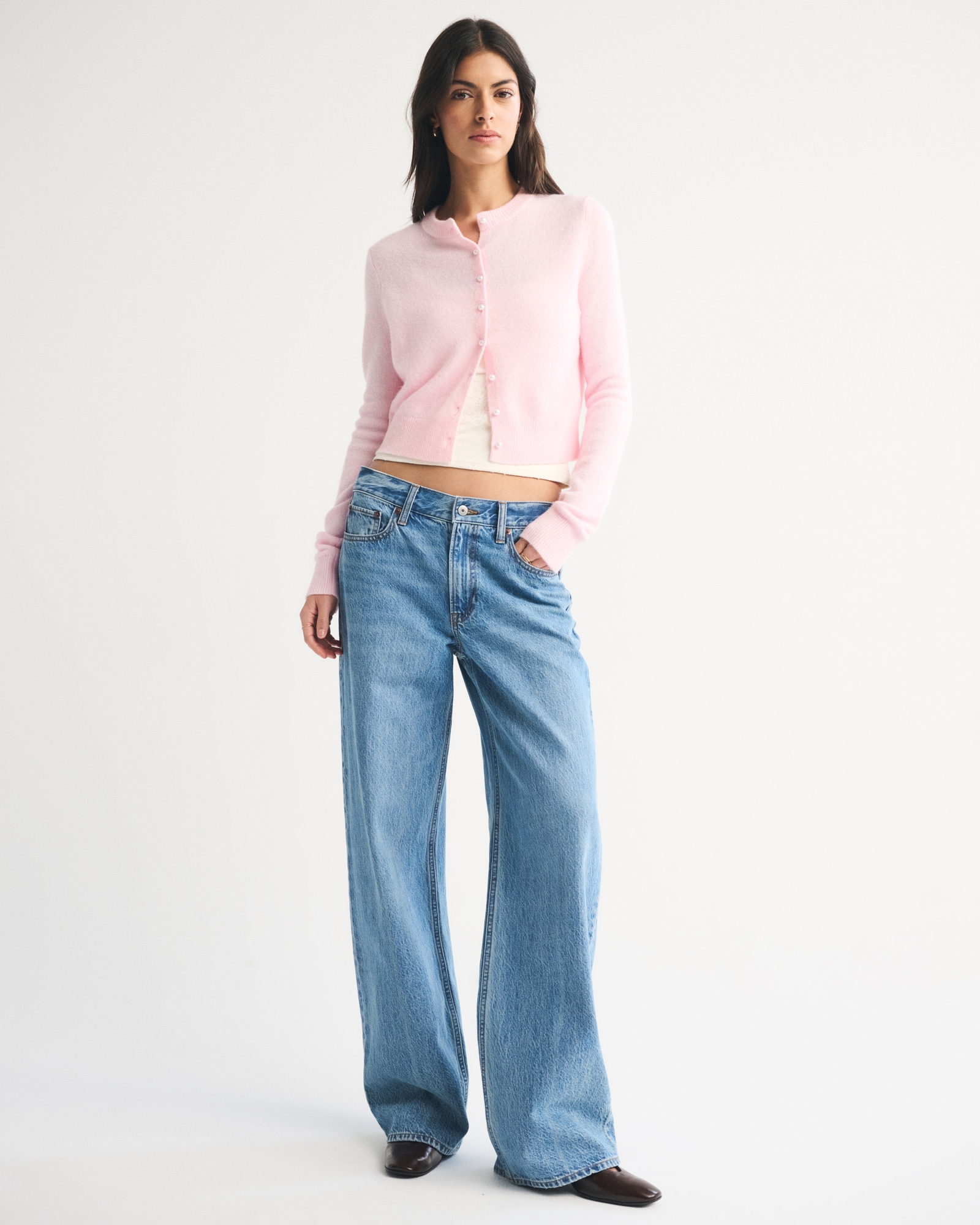 Merino Wool-Blend Shrunken Crew Cardigan