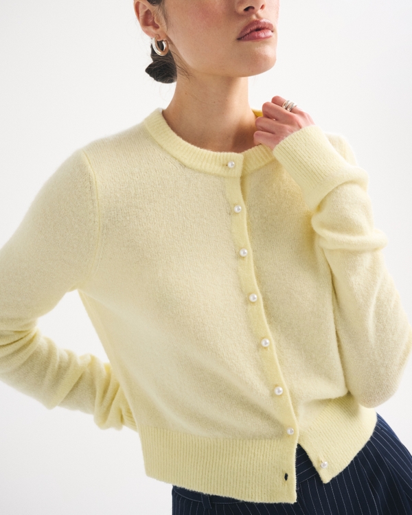 Merino Wool-Blend Shrunken Crew Cardigan