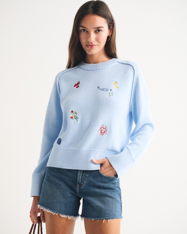 The A&F Madeline Coastal Crew Sweater, Pastel Blue view 1