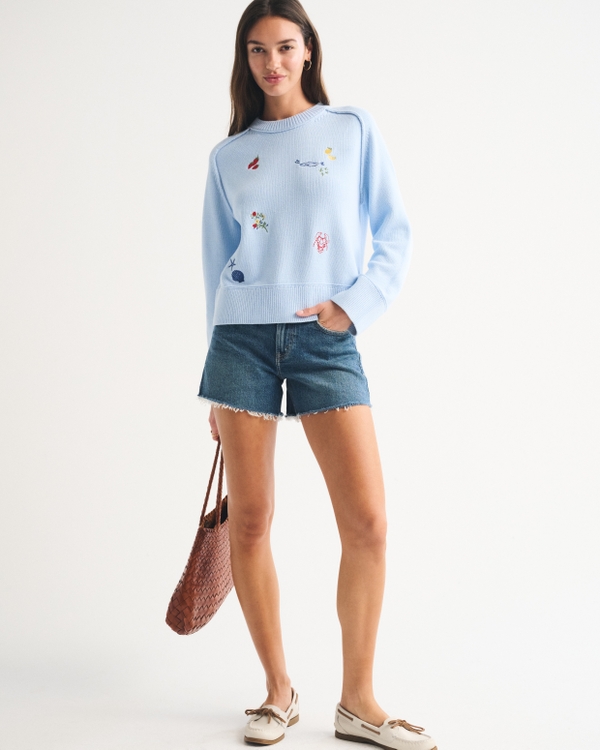 The A&F Madeline Coastal Crew Sweater, Pastel Blue view 2
