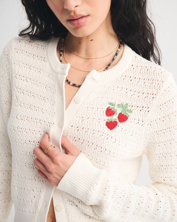 Shrunken Crew Cardigan, Cream view 1