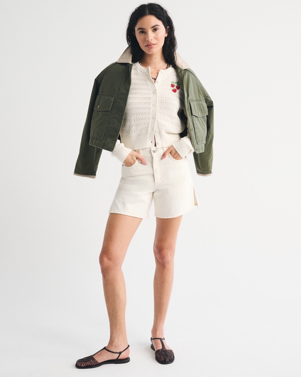 Shrunken Crew Cardigan, Cream view 2