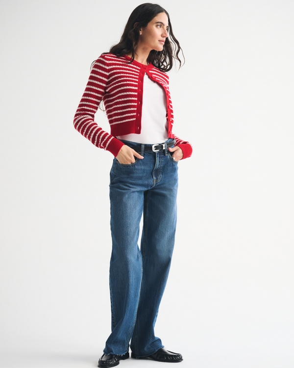Shrunken Crew Cardigan, Red Stripe view 2