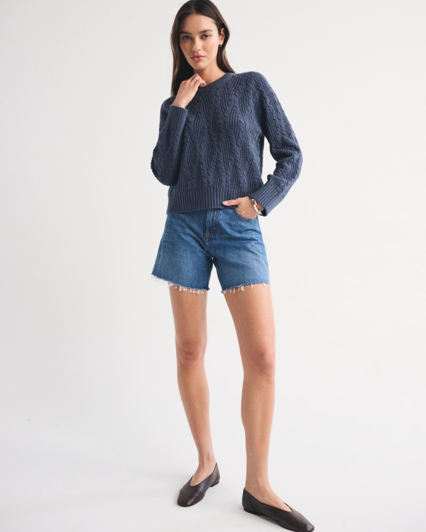 A&F Madeline Washed Cable Crew Sweater, Sapphire view 2