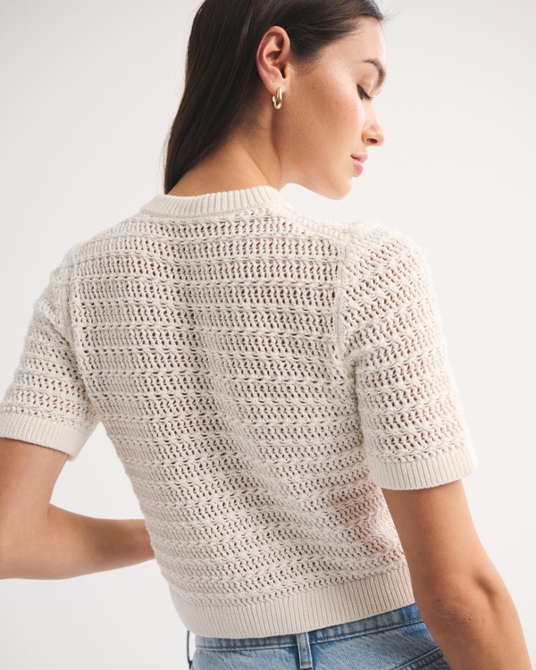 Textural Short-Sleeve Crew Cardigan