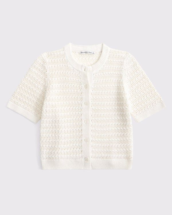 Textural Short-Sleeve Crew Cardigan