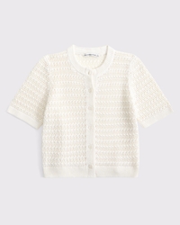 Textural Short-Sleeve Crew Cardigan