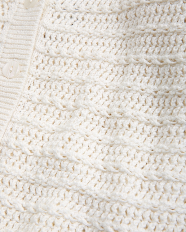 Textural Short-Sleeve Crew Cardigan