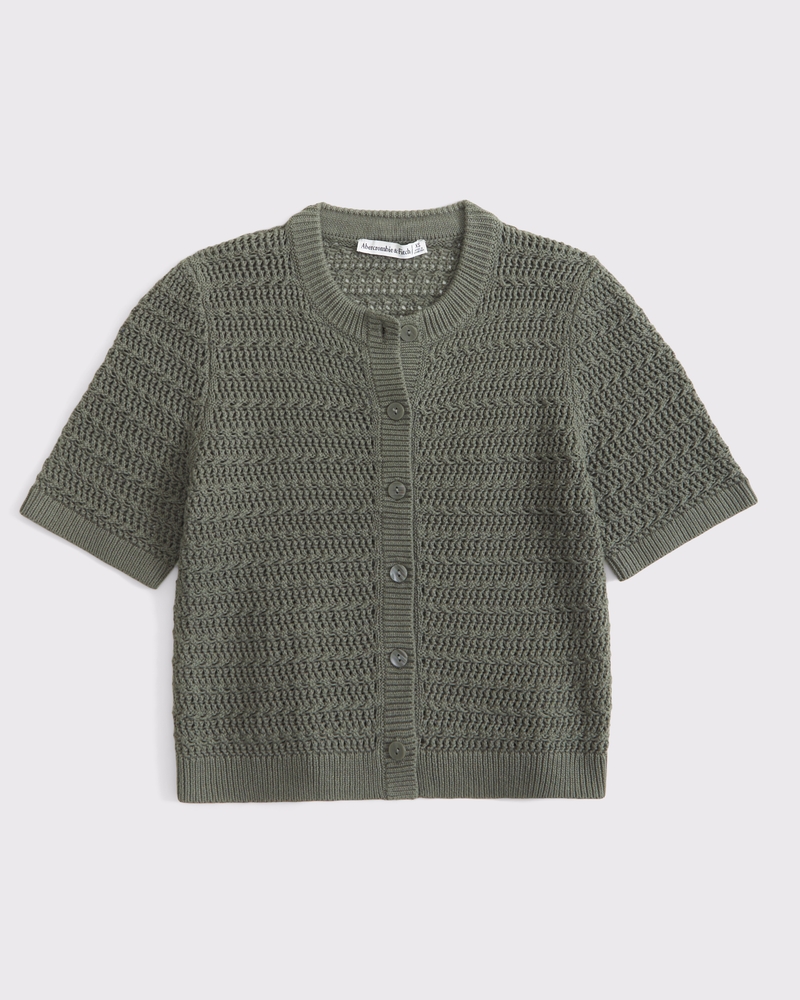 Women's Textural Short-Sleeve Crew Cardigan | Women's Clearance