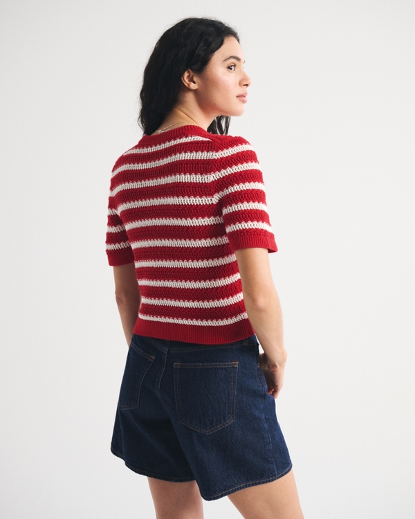 Women's Textural Short-Sleeve Crew Cardigan | Women's Tops