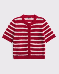 Textural Short-Sleeve Crew Cardigan