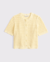 Textural Short-Sleeve Crew Cardigan