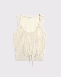Floral Stitched Tie-Waist Sweater Tank