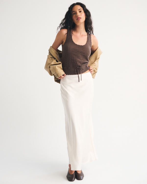 Floral Stitched Tie-Waist Sweater Tank, Brown view 2