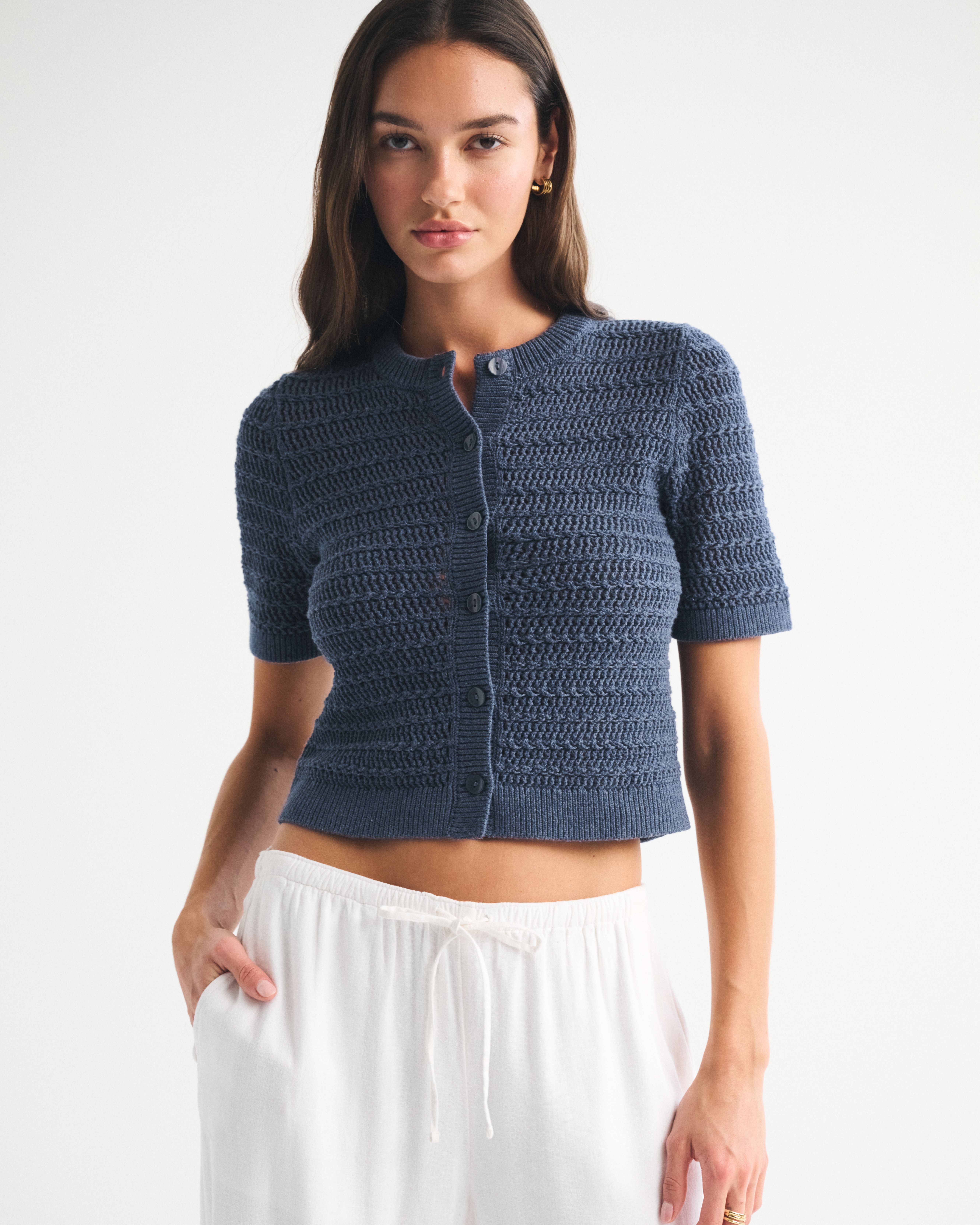 Женские кардиганы Abercrombie & Fitch Textural Short-Sleeve Crew Cardigan — фото 2
